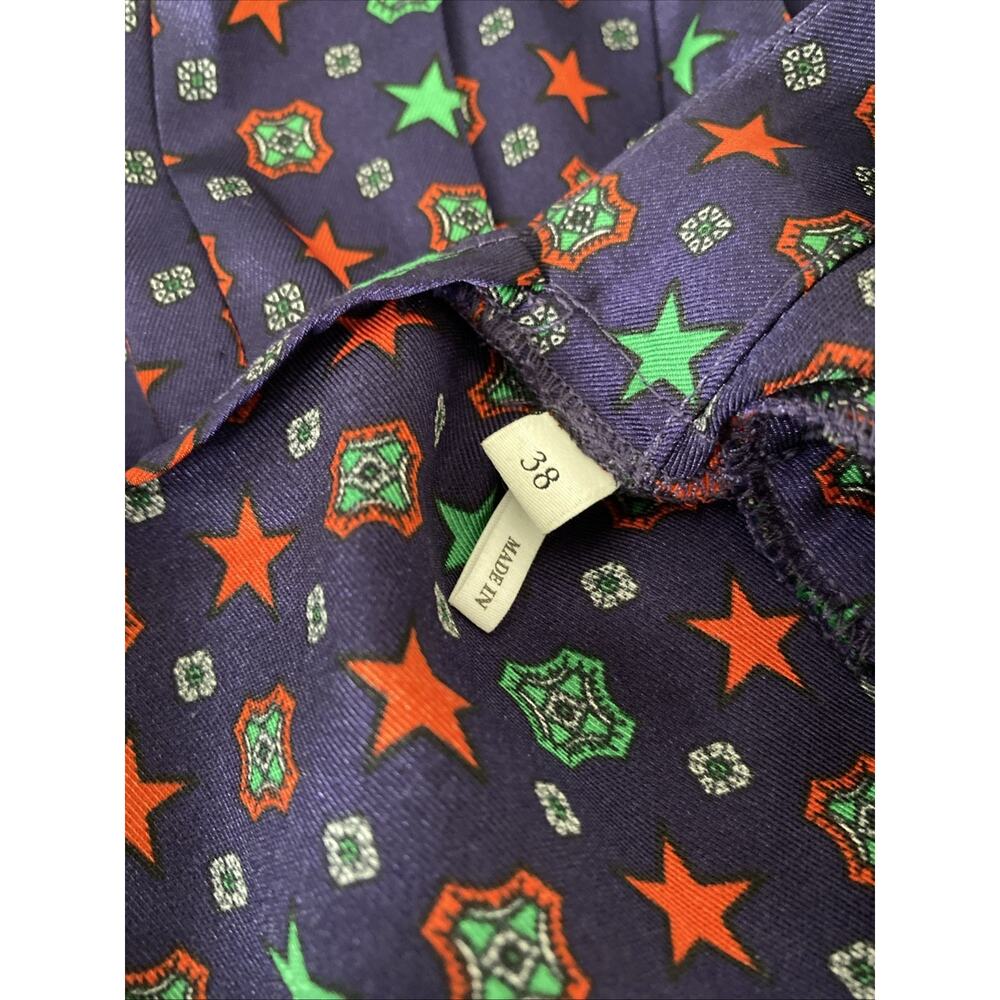 Sandro Curry Satin Romper Purple Star Print Short Sleeve Belt Pleat V Neck 38 - Picture 11 of 14